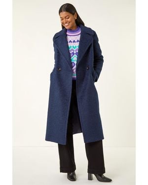 Roman Textured Buttoned Boucle Coat - Blue