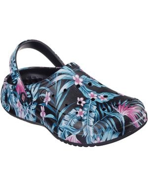 Skechers Archfitwave Floral Open Toe Slide Sandals - Blue