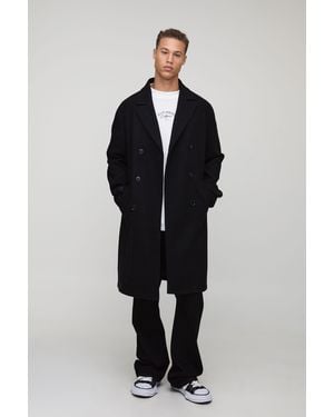 BoohooMAN Tall Double Breasted Wool Look Overcoat - Blue