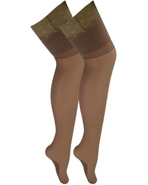 Sock Snob 2 Pair Multipack Seamed Stockings With Lace Top - Natural