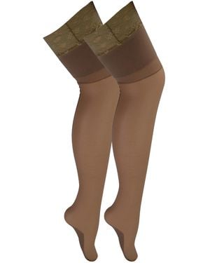 Sock Snob 2 Pair Multipack Seamed Stockings With Lace Top - Natural