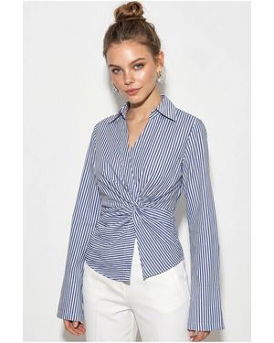 Bianco Lucci Fitted Striped Poplin Shirt With Tie Detail - Blue