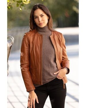 Ashwood Leather 'Liona' Collarless Jacket - Black