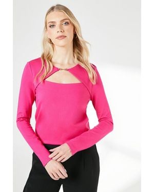 PRINCIPLES Trim Detail Ponte Top - Pink