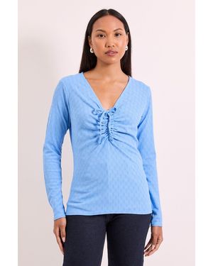 PRINCIPLES Front Tie Rushed Jersey Top - Blue