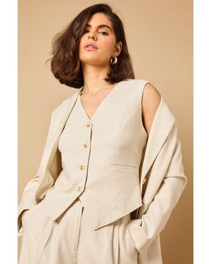 Oasis Linen Button Up Waistcoat - Natural