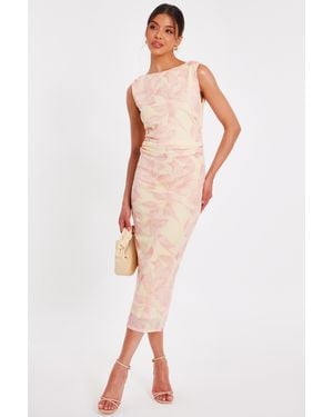 Quiz Mesh Floral Midaxi Dress - White