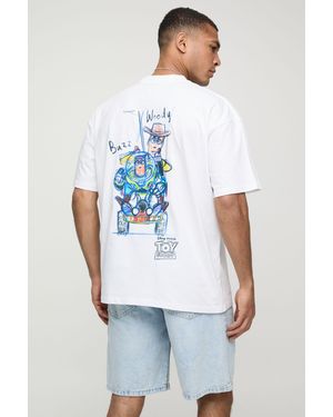 BoohooMAN Oversized Extended Neck Disney Toy Story License T-Shirt - White