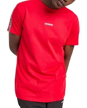 McKenzie T Shirts Logo Tape Crew Neck Short Sleeve Summer Cotton T-Shirt - Red