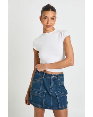 Boohoo Cargo Denim Mini Skirt - White