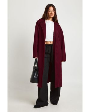 Boohoo Tall Oversized Belted Button Through Wool Look Coat - Red