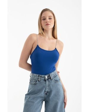 Hiccup Scoop Neck Diamente Strap Body - Blue