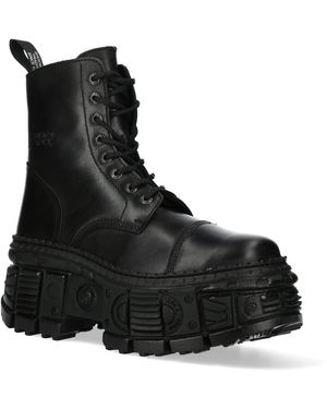 New Rock Goth Leather Boots-Wall083C-S5 - Black