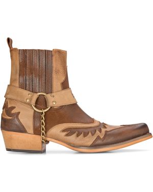 Infinity Leather Cowboy Ankle Boots Cuban Biker Winklepickers Western Country - Brown