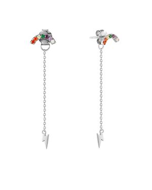 SEOL + GOLD Sterling Cz Stud Earrings With Lightning Bolt Chain - White