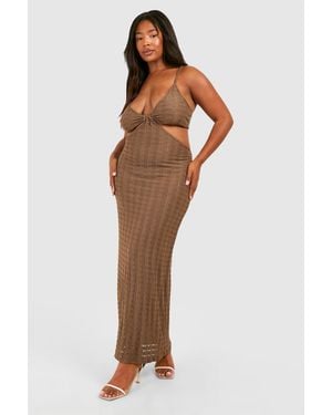 Boohoo Plus Jersey Knitted Strappy Beach Maxi Dress - Brown