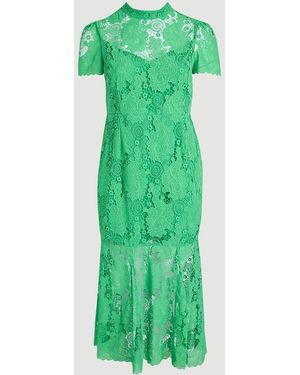 Karen Millen Plus Size Lace High Neck Woven Midi Dress - Green