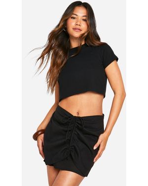 Boohoo Cotton Ruched Side Mini Skirt - Black