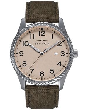 Elevon Watches Crosswind Canvas-Overlaid Leather-Band Watch W/ Date - Metallic