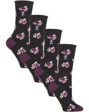 Heat Holders 4 Pairs Ladies Ultralite Lightweight Thermal Socks - Black