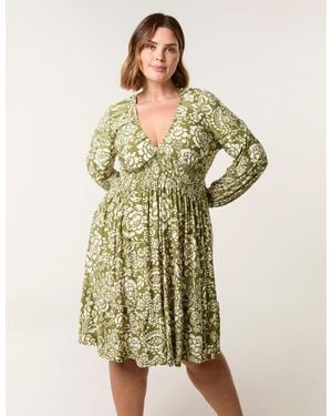 Blue Vanilla Curve Shirred Neck Elastic Mini Dress - Green