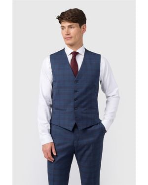 Ted Baker Single Breasted Five Button V-Neck Slim Fit Suit Waistcoat - Blue