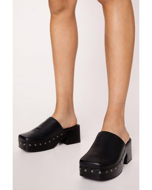 Nasty Gal Real Leather Studded Square Toe Clogs - Black