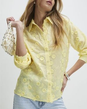 River Island Shirt 3D Floral Embellished Long Sleeve - Yellow