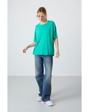 TOMMY LIFE Oversized Cotton-Modal Crew Neck T-Shirt - Blue