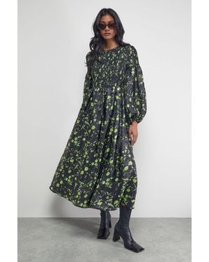 Warehouse Petite Textured Organza Shirred Midaxi Dress - Multicolour