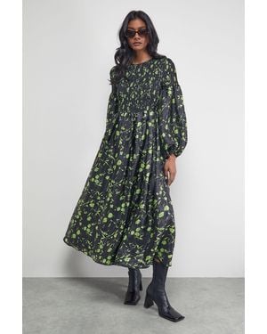 Warehouse Petite Textured Organza Shirred Midaxi Dress - Multicolour