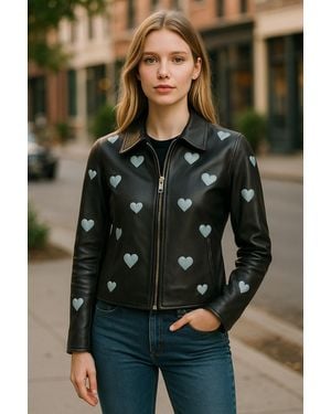 Infinity Leather Hearts Biker Jacket - Black