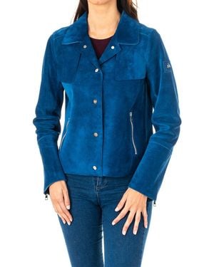 La Martina Long-Sleeved Leather Jacket With Lapel Collar Jwl002 - Blue