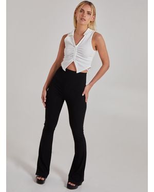 Pink Vanilla Gathered Collar Neck Rib Top - Blue