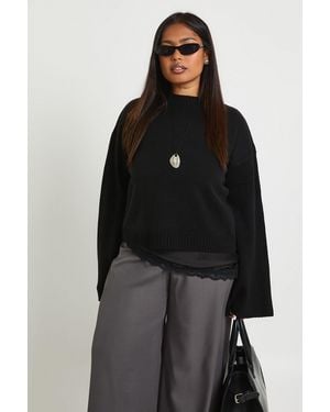 Boohoo Plus Crew Neck Knit Jumper - Black