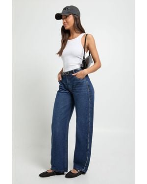 Boohoo Studded Mid Waist Barrel Jean - Blue