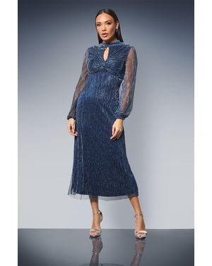 PRINCIPLES Keyhole Detail Sparkle Plisse Jersey Midi Dress - Blue