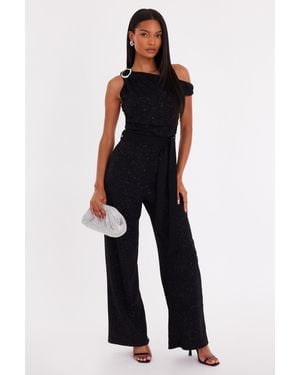 Quiz Glitter Drop Sleeve Jumpsuit - Blue