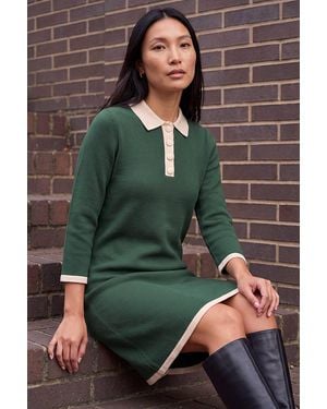 Roman Button Detail Knitted Dress - Green