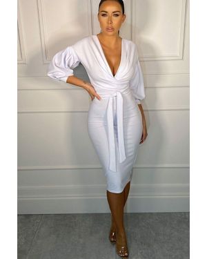 Femme Luxe Belted Bodycon Midi Wrap Dress - Grey