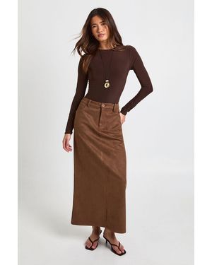 Boohoo Faux Suede Maxi Skirt - Brown
