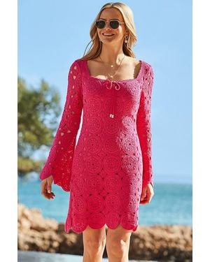 Sosandar Hot Crochet Tie Detail Dress - Red