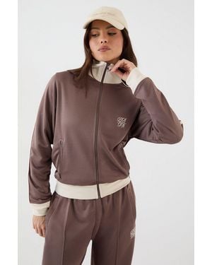 DSGN Studio Tricot Contrast Zip Through Track Jacket - Brown
