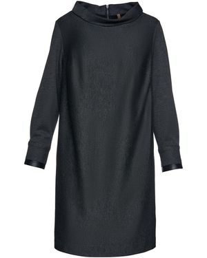 Conquista Casual H-Line Stand Collar Long Sleeve Midi Dress - Blue