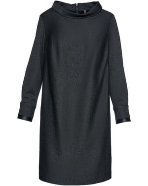 Conquista Casual H-Line Stand Collar Long Sleeve Midi Dress - Blue