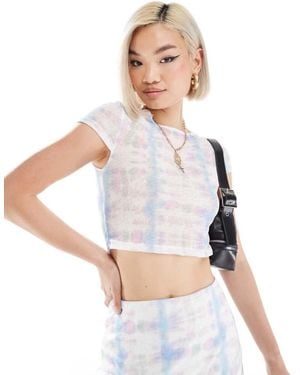 Noisy May Cropped Mesh T-Shirt Co-Ord With Abstract Print - White