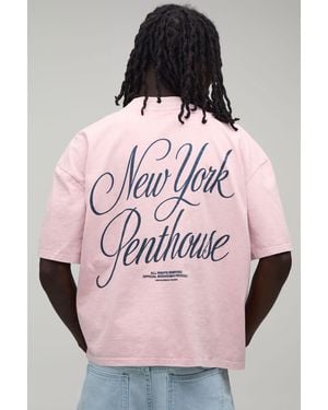 BoohooMAN Washed Oversized Penthouse Puff Print T-Shirt Cotton - Pink