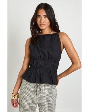 Boohoo Poplin Tiered Peplum Top - Black
