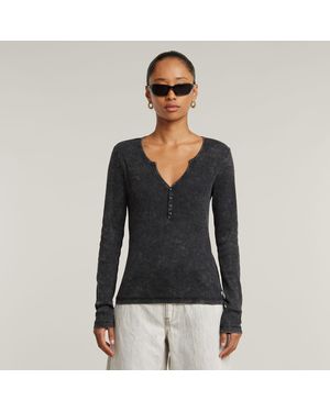 G-Star Deep V Overdyed Henley Slim Top - Black