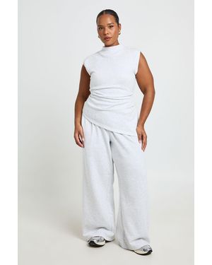 Boohoo Plus Asym Hem Ruched Waist Top - White